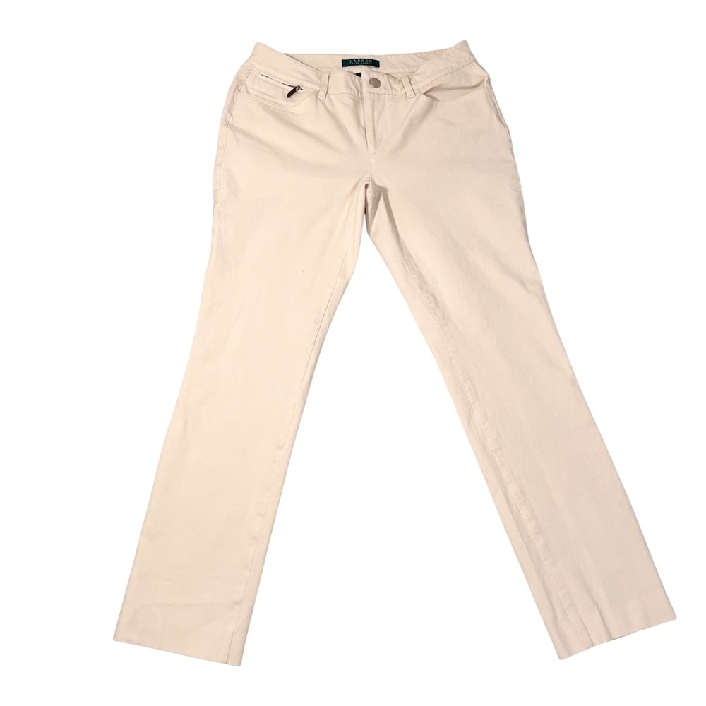 Ralph Lauren | Ivory Mid-Rise Structured Cotton Slimming Straight Cropped Pants